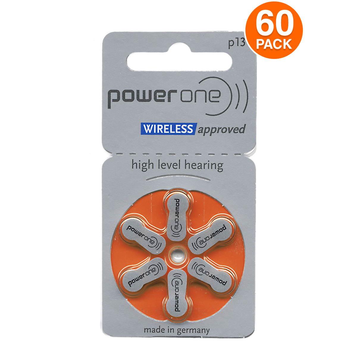 Power One Size 13 - Mercury Free - Pr48 P13 Hearing Aid Batteries (60 Pack)